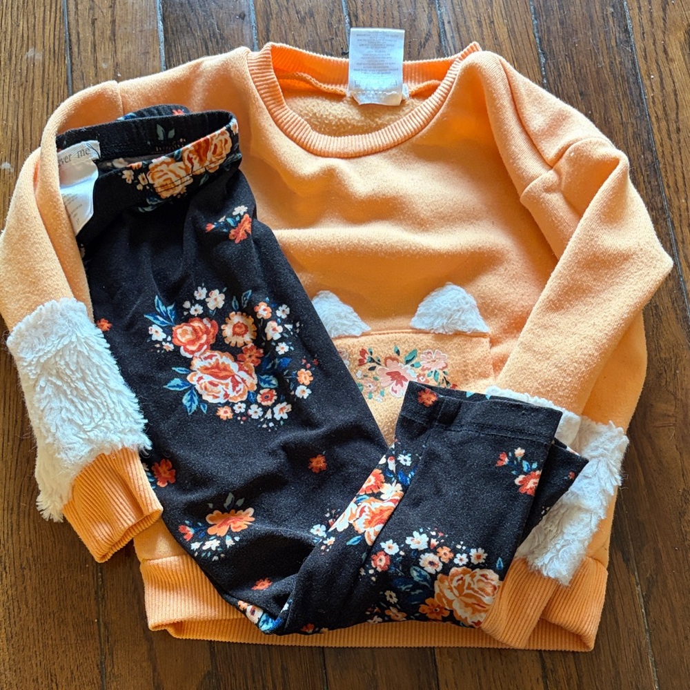Orange Sweatshirt and Floral Pants Set